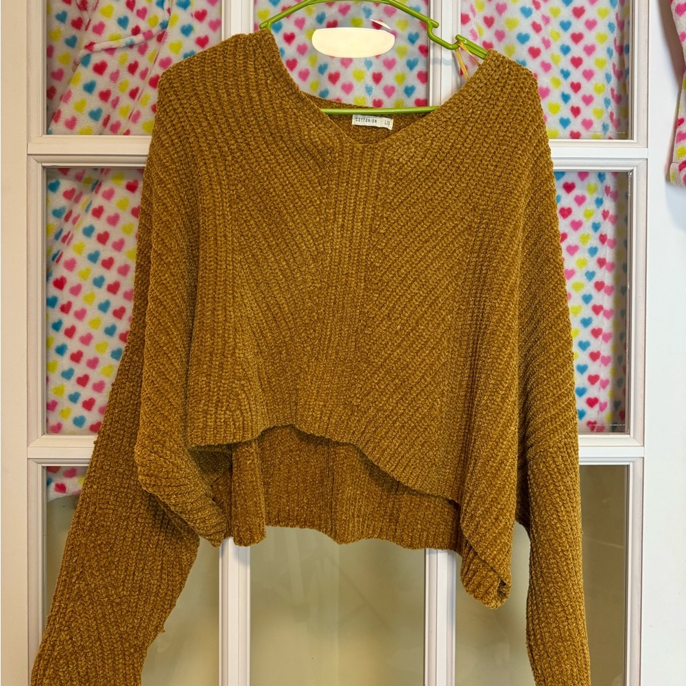 COTTON ON Long Sleeve Crop Top Mustard Sweater